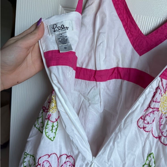 LILLY PULITZER Embroidered Mini Dress Floral Amber Fruit Lined Pink Preppy 2 - Picture 5 of 7